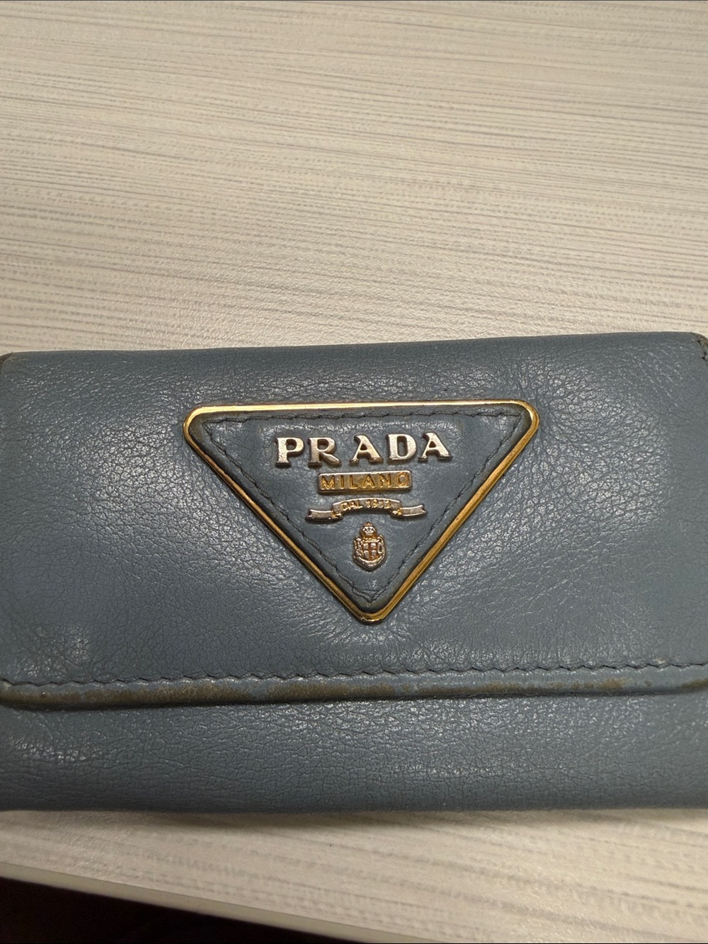 Prada Leather Triangle Logo Wallet - Slate Gray Blue